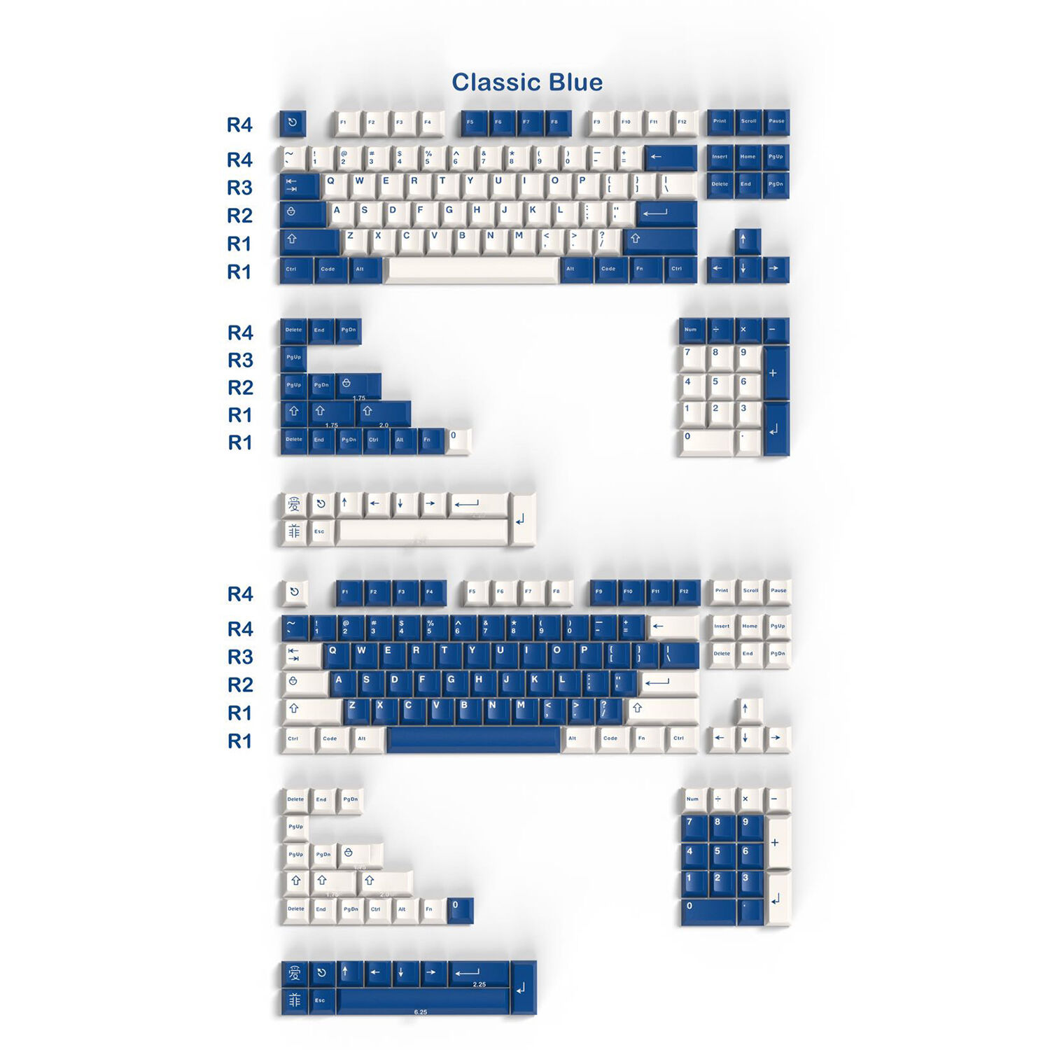 Classic Blue GMK Style 264 Keys ABS Doubleshot Full Doubleshot Keycaps